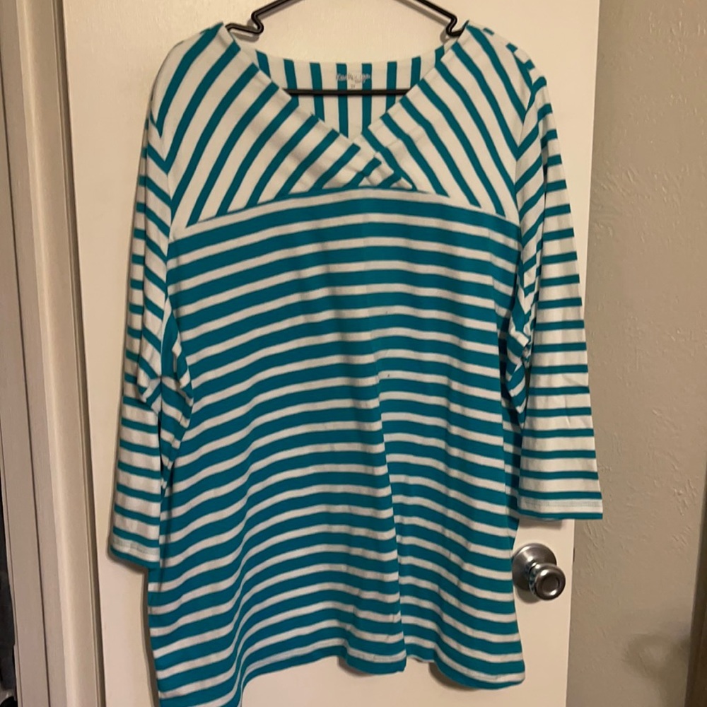 Teal & White striped top